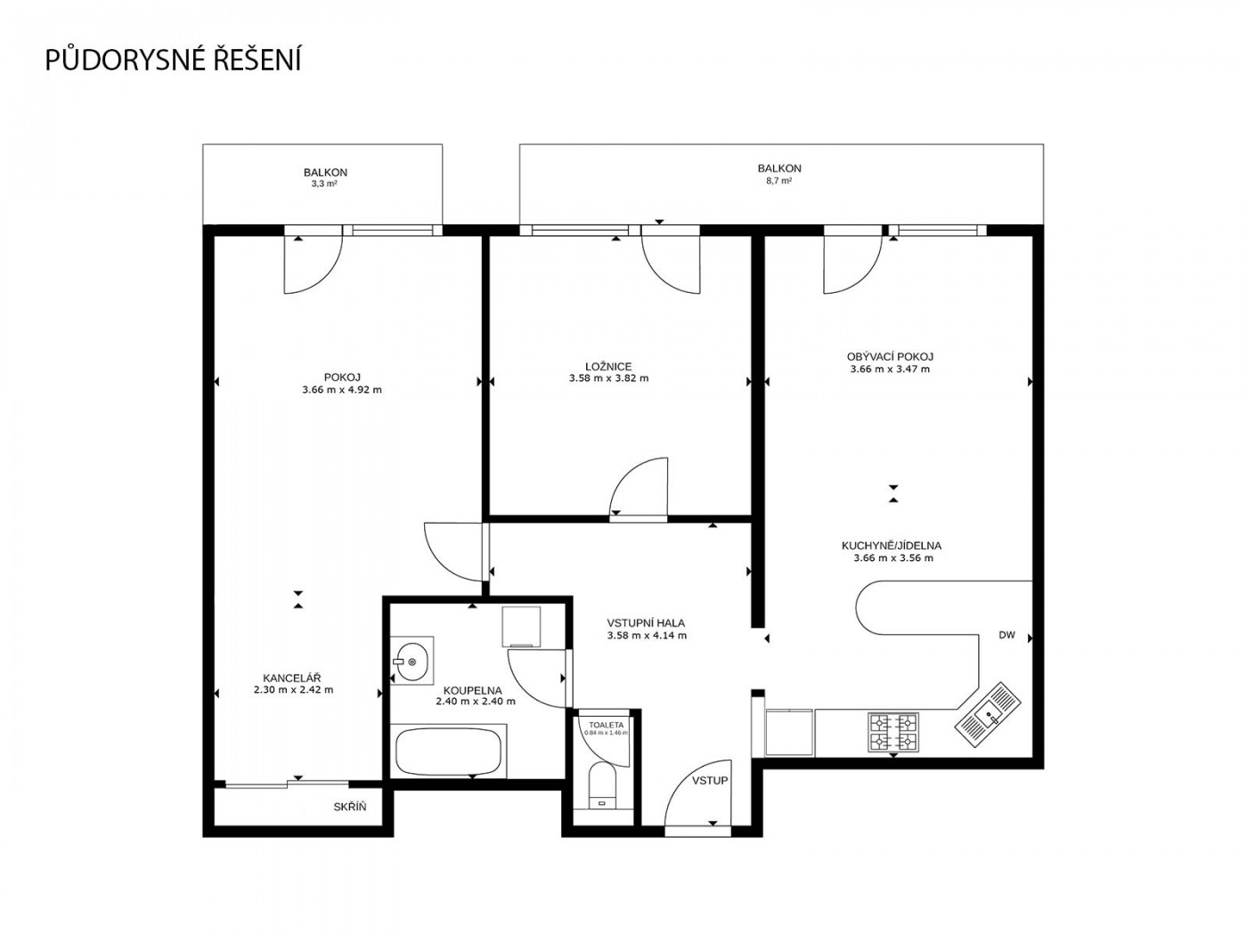 Půdorys bytu Jihlava Horní Kosov